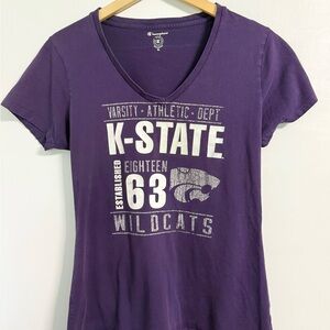 K-State Wildcats Women’s V-Neck Tee | XL Champion Purple Cracked Logo Shirt
